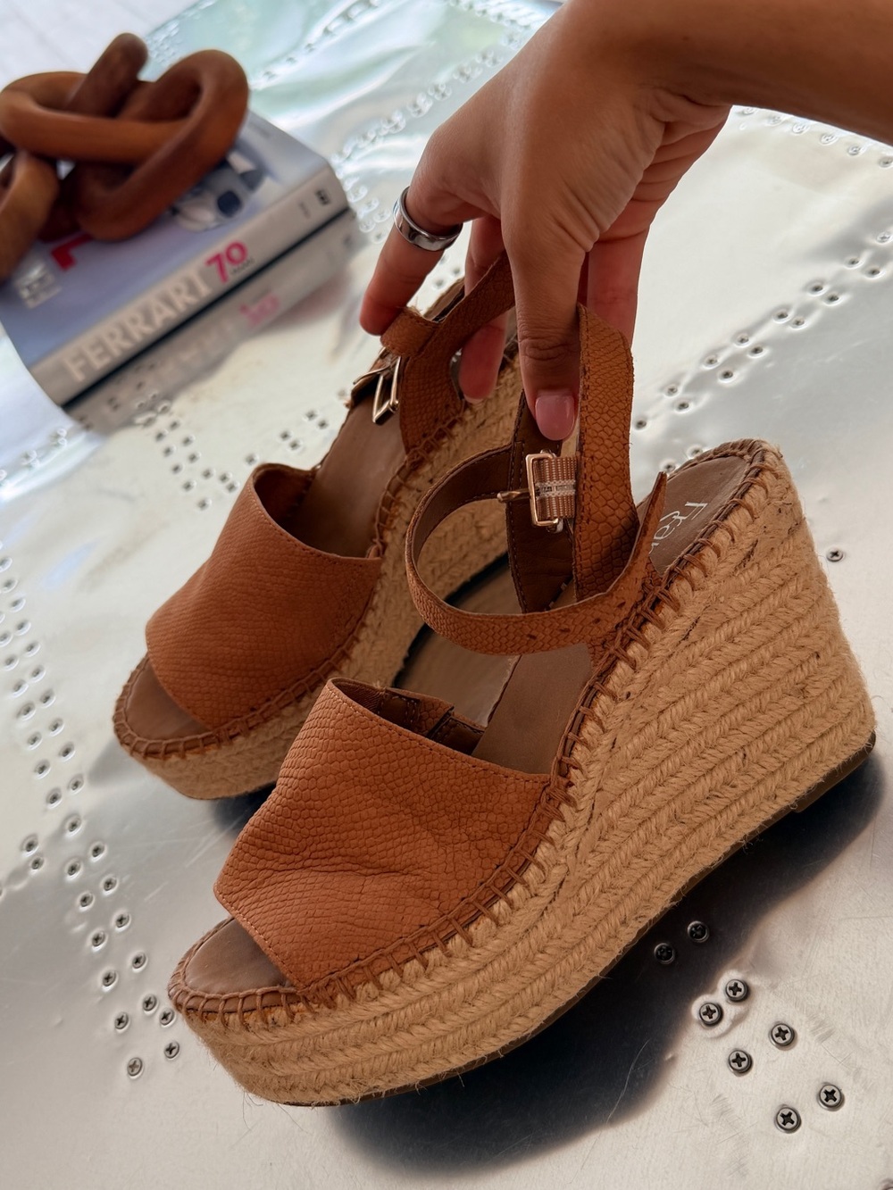 Franco Sarto Tan Espadrille Platform Wedge Sandals